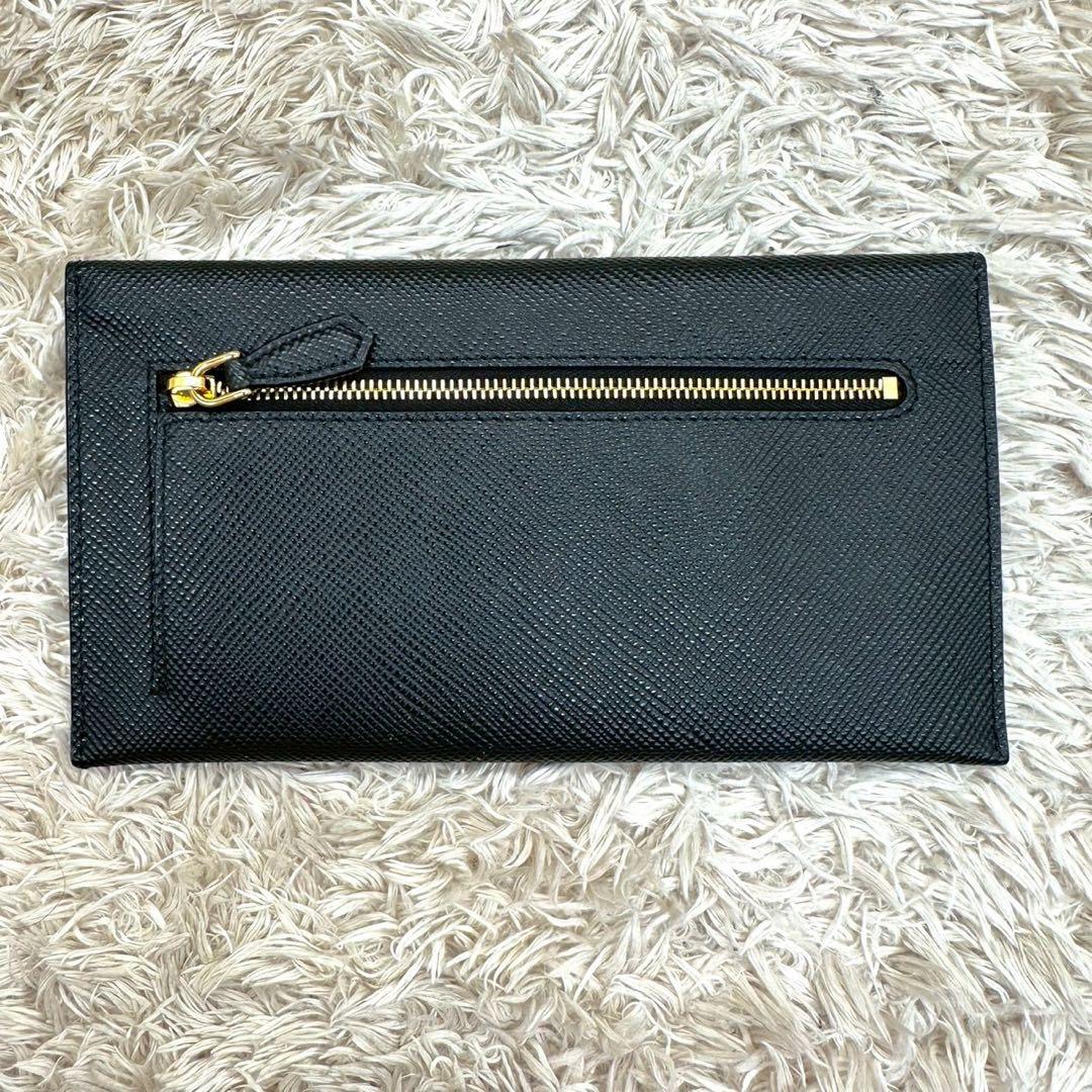 【未使用級】プラダ 長財布 フラップ サフィアーノ ゴールドロゴ レター