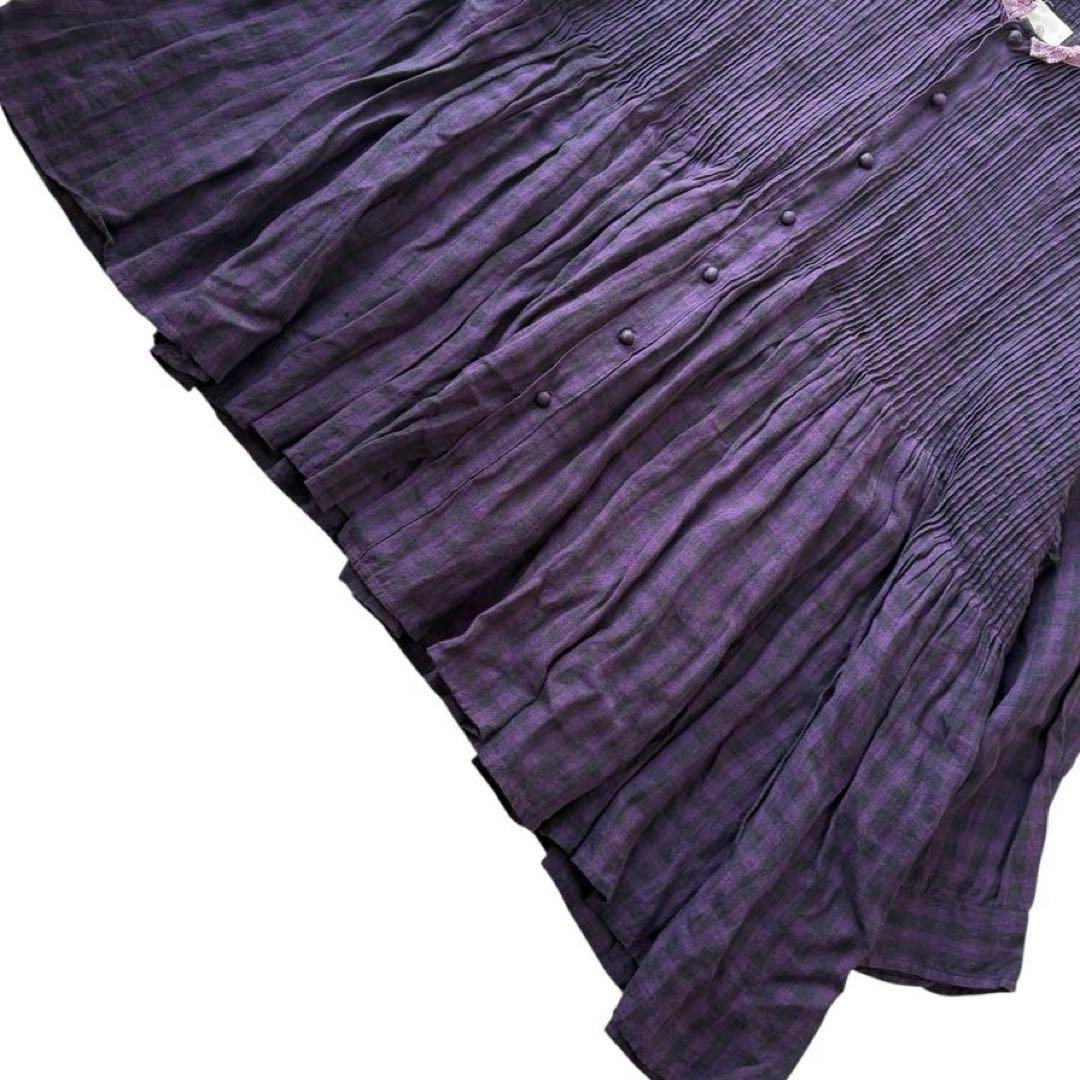 maison de soil リネン100% ピンタック チェックブラウス