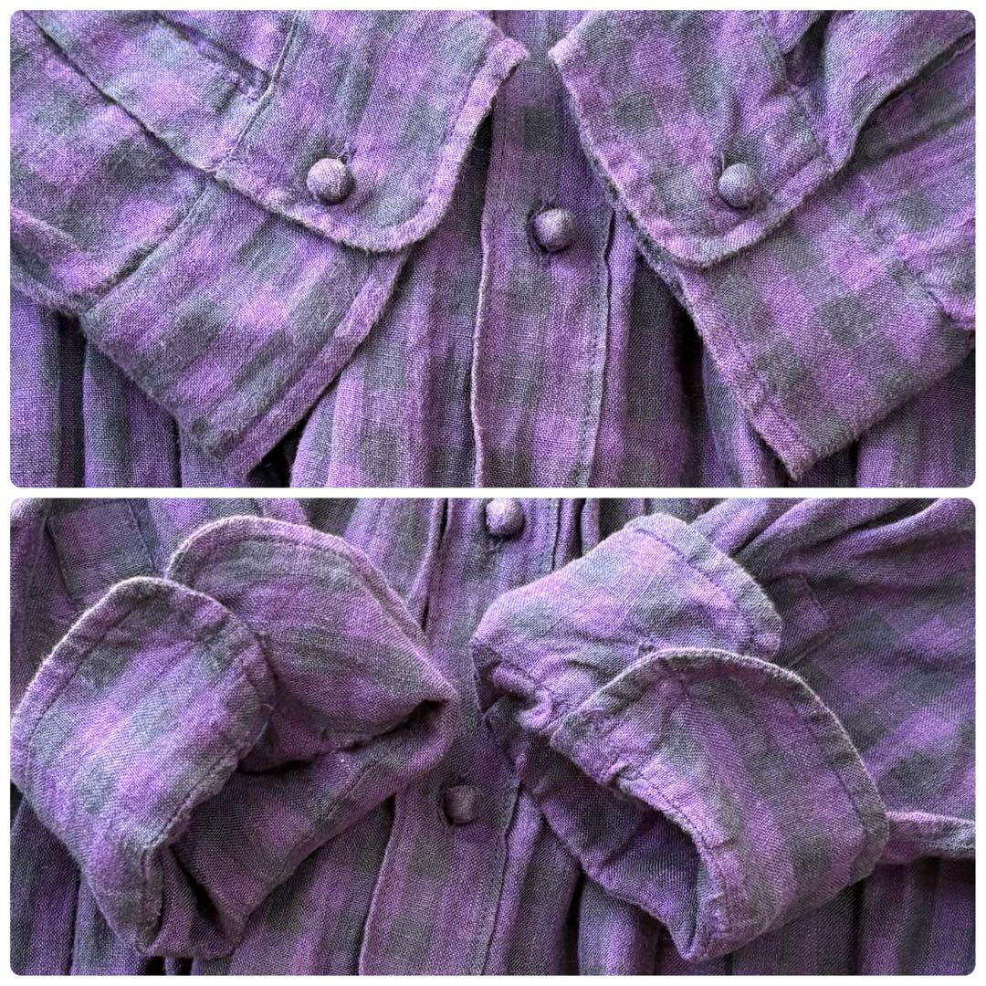 maison de soil リネン100% ピンタック チェックブラウス