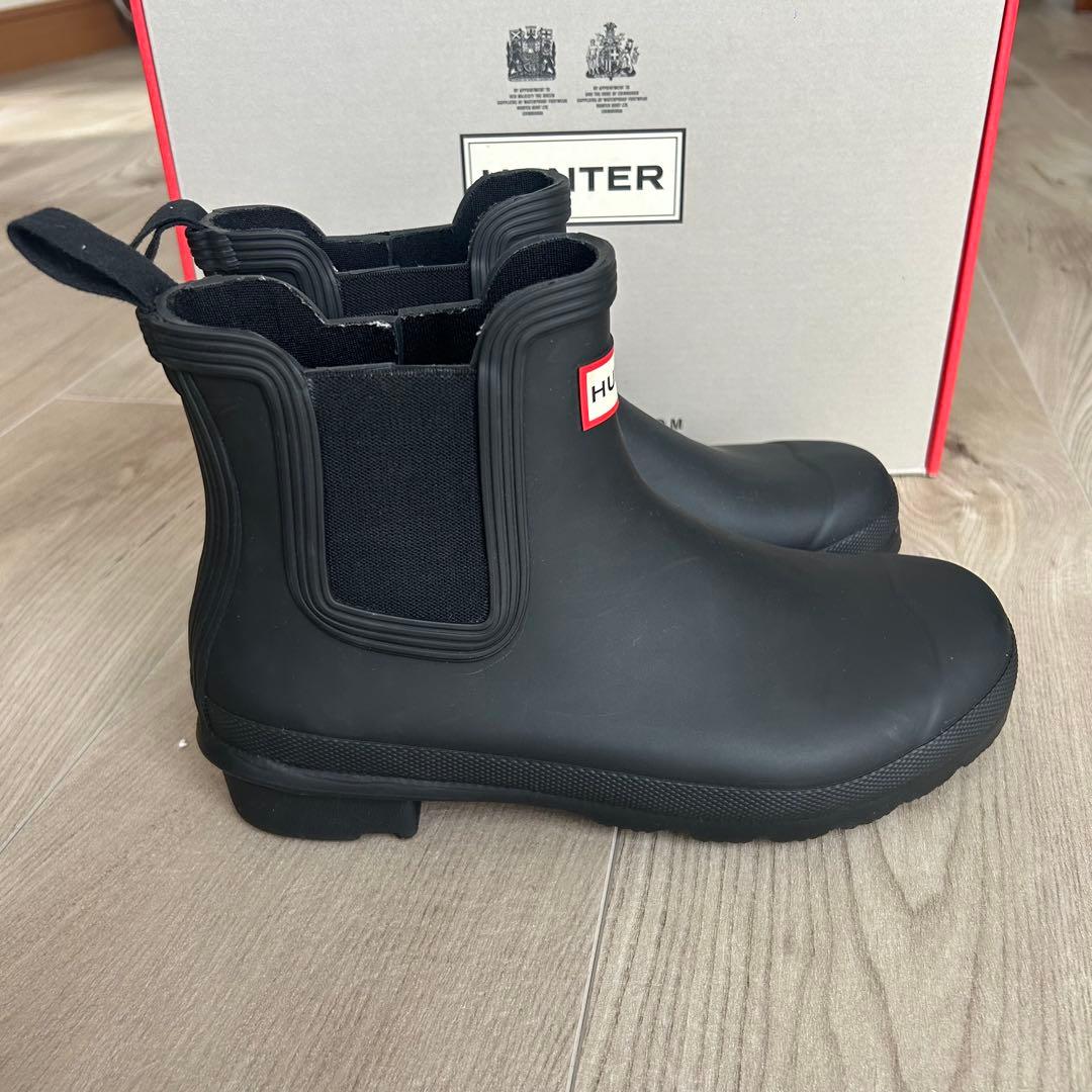 HUNTER レディースレインシューズ チェルシーブーツ　ブラック　24cm