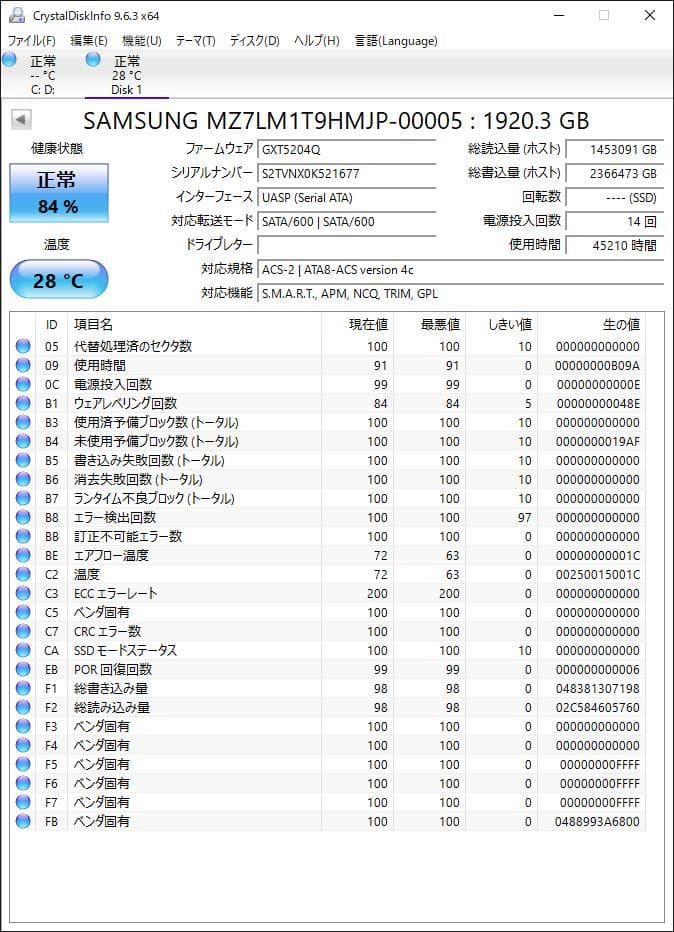 ②-WA394 SAMSUNG SATA 1.92TB SSD 2.5 1点