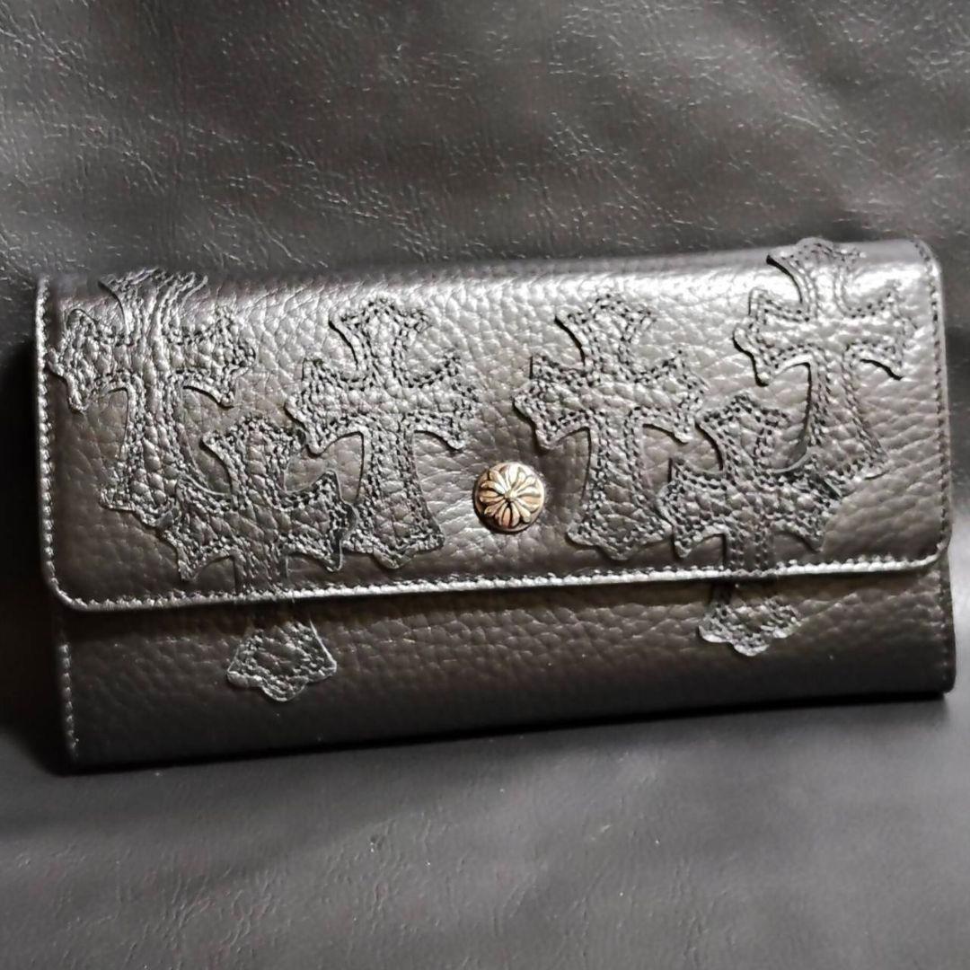 クロス十字クロスパッチロングウォレット長財布（ブラック）