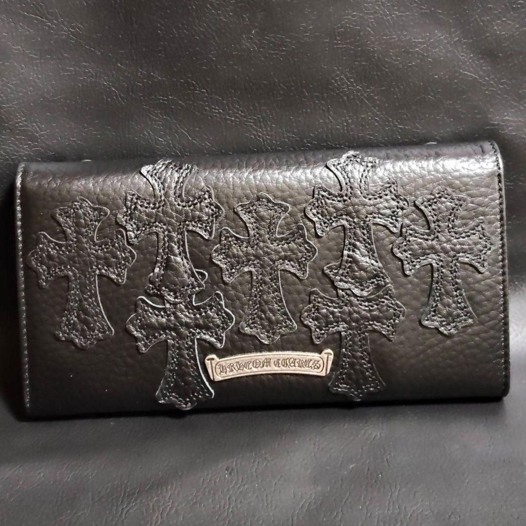 クロス十字クロスパッチロングウォレット長財布（ブラック）