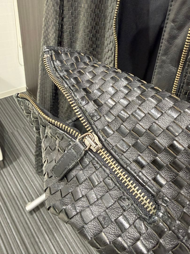 グレー 編み込みデザイン ノーカラージャケット