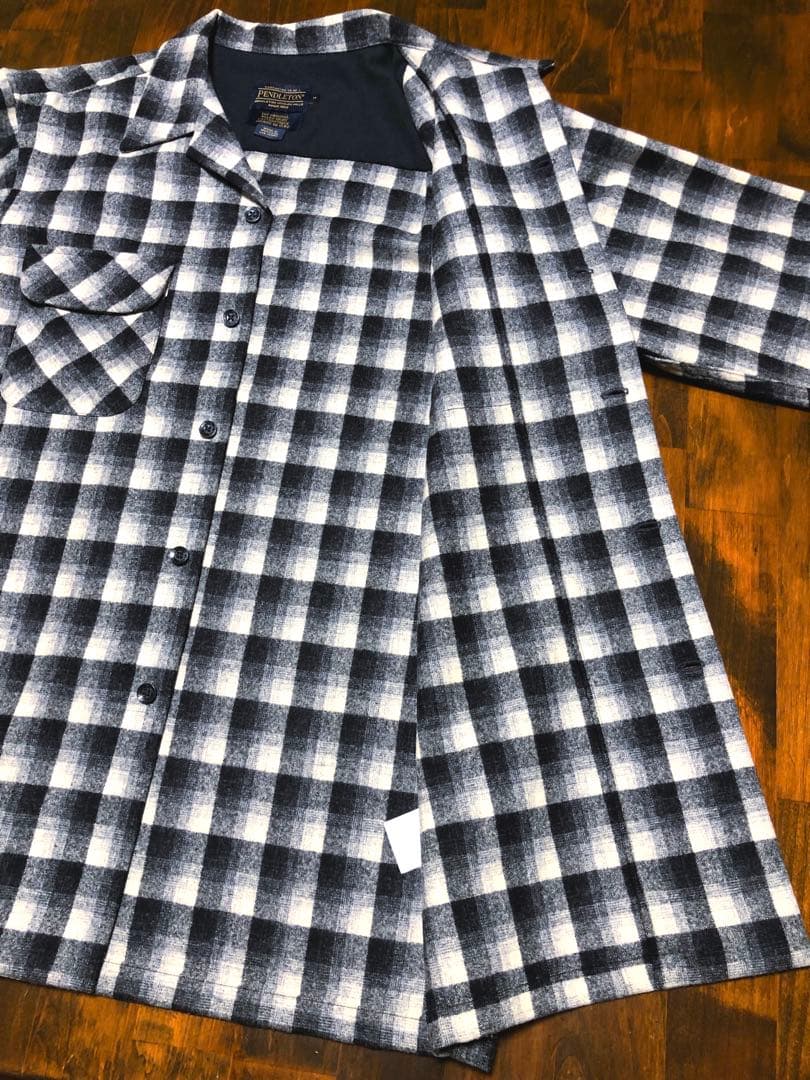 PENDLETON　オンブレチェック　ボードシャツ　USA　デッドストック　白黒