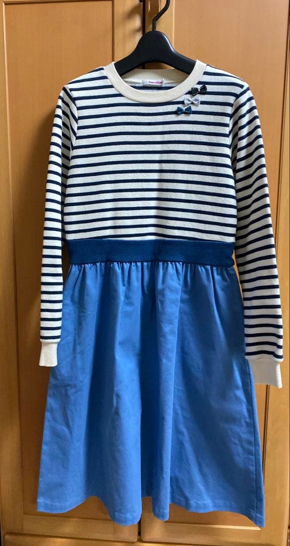 familiar 裏起毛ストライプ長袖ワンピース１５０センチ