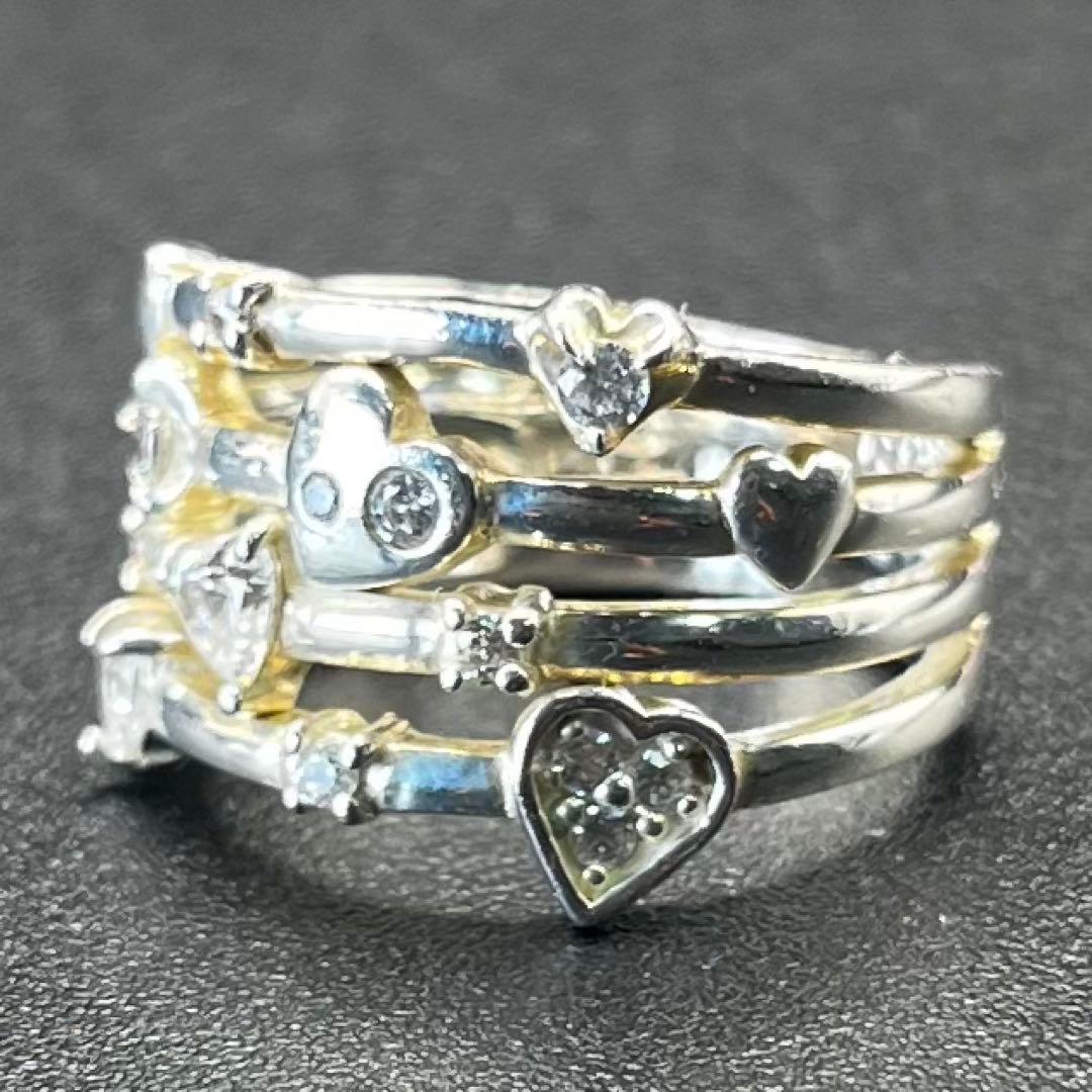 【超希少】 純銀 4℃ ヨンドシー シルバーリング ハート ストーン 10号