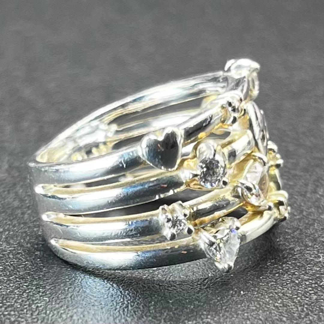 【超希少】 純銀 4℃ ヨンドシー シルバーリング ハート ストーン 10号