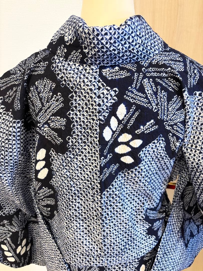 浴衣 絞り 紺色 青 広衿 2507181