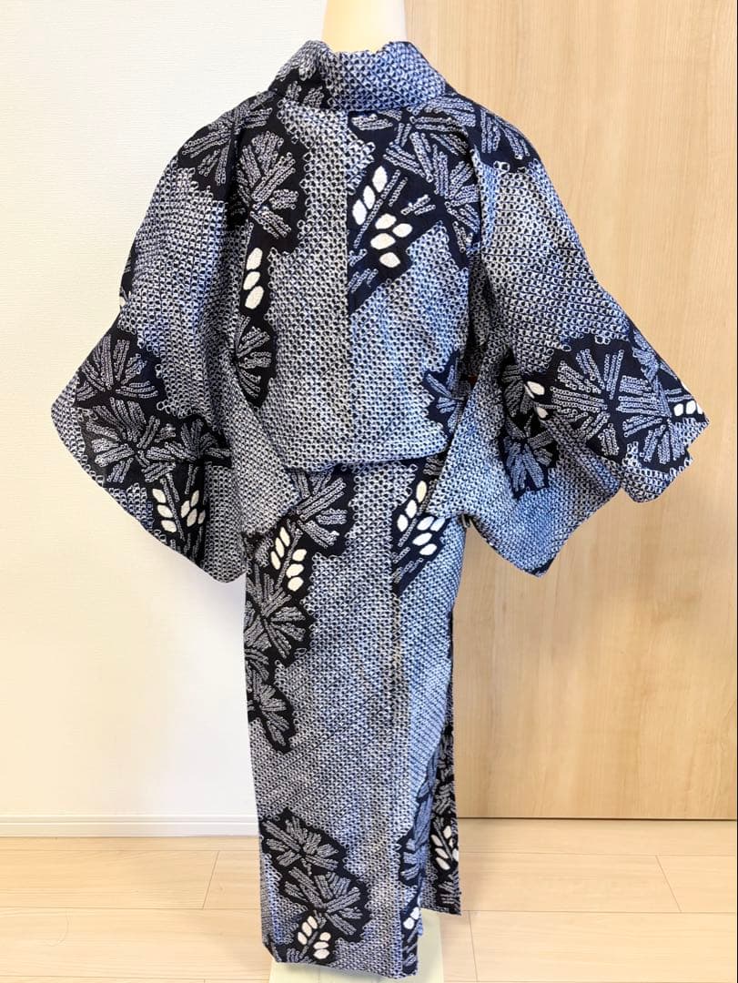 浴衣 絞り 紺色 青 広衿 2507181