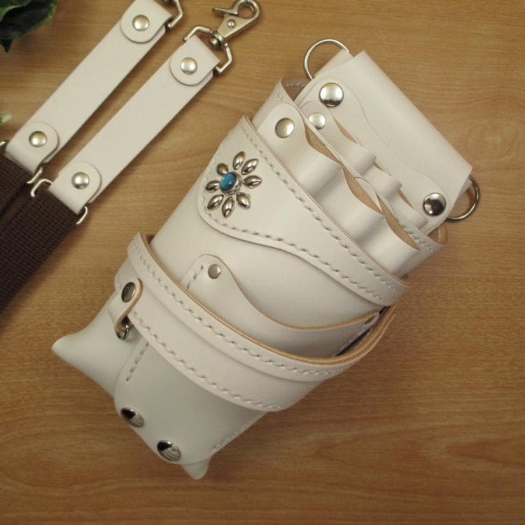 フラワースタッズ装飾　ホワイト　本革　６丁差し　SCA-235/CWA