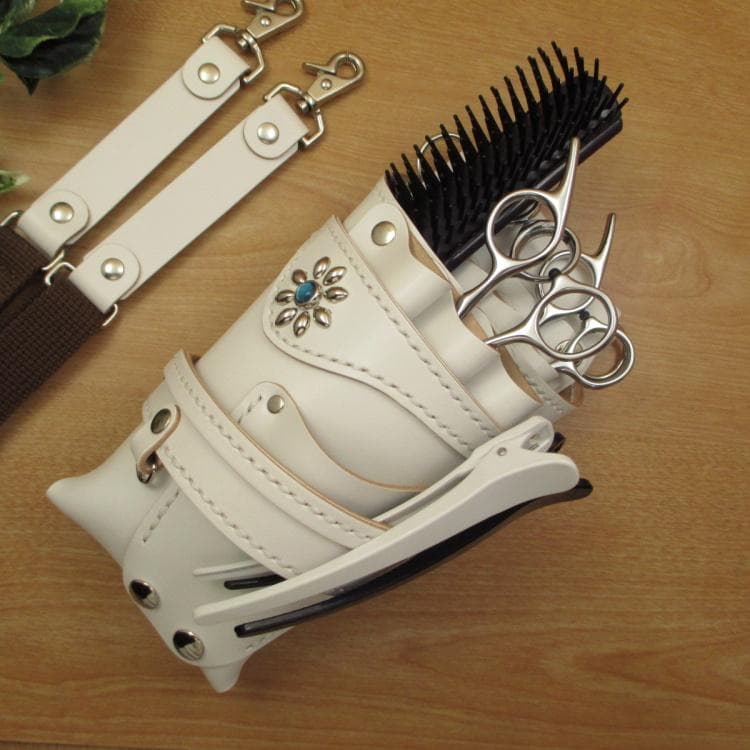 フラワースタッズ装飾　ホワイト　本革　６丁差し　SCA-235/CWA