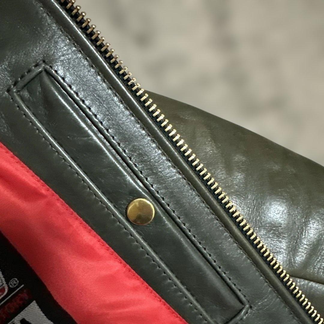 KADOYA ヘッドファクトリー オリーブ レザー シングルライダース カドヤ