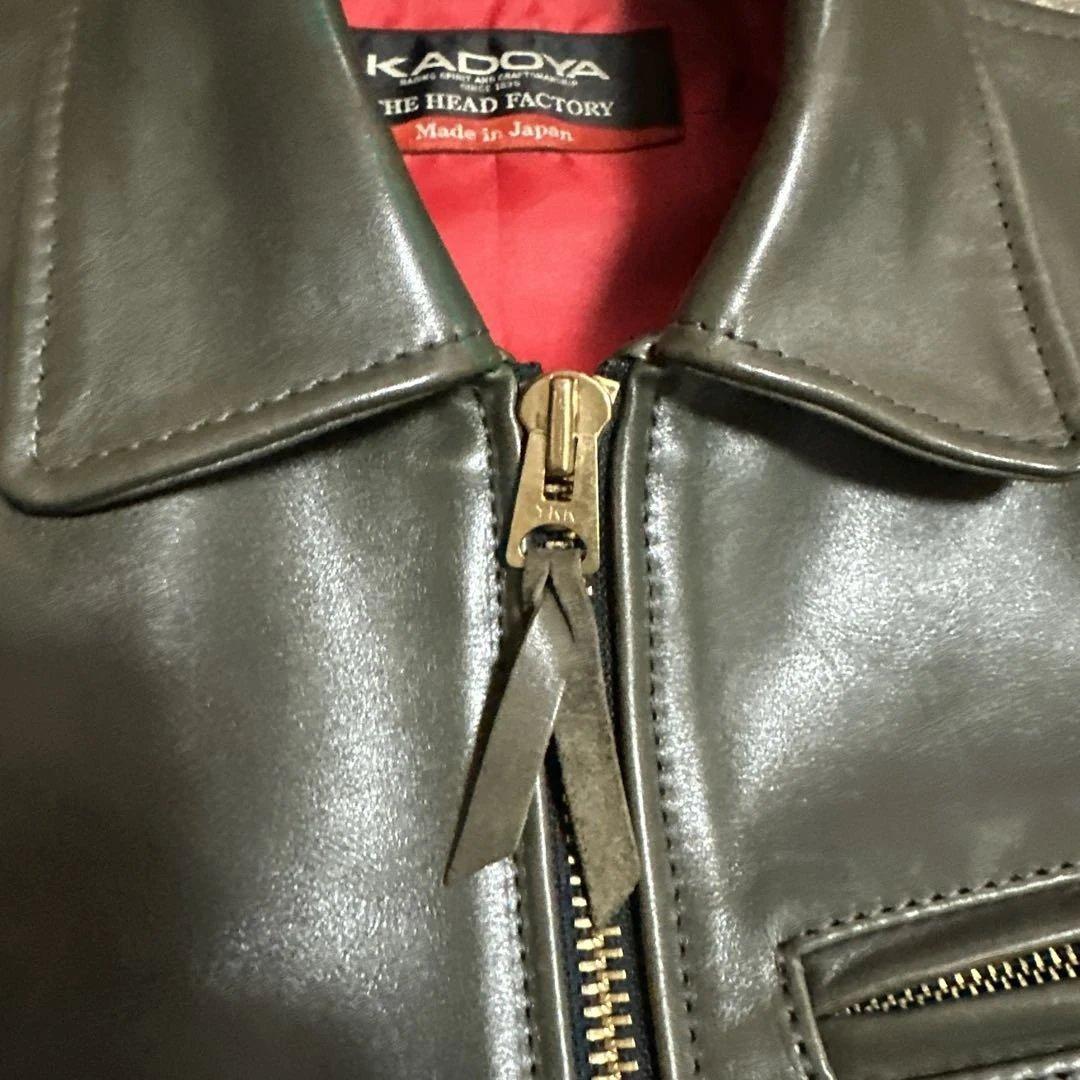 KADOYA ヘッドファクトリー オリーブ レザー シングルライダース カドヤ