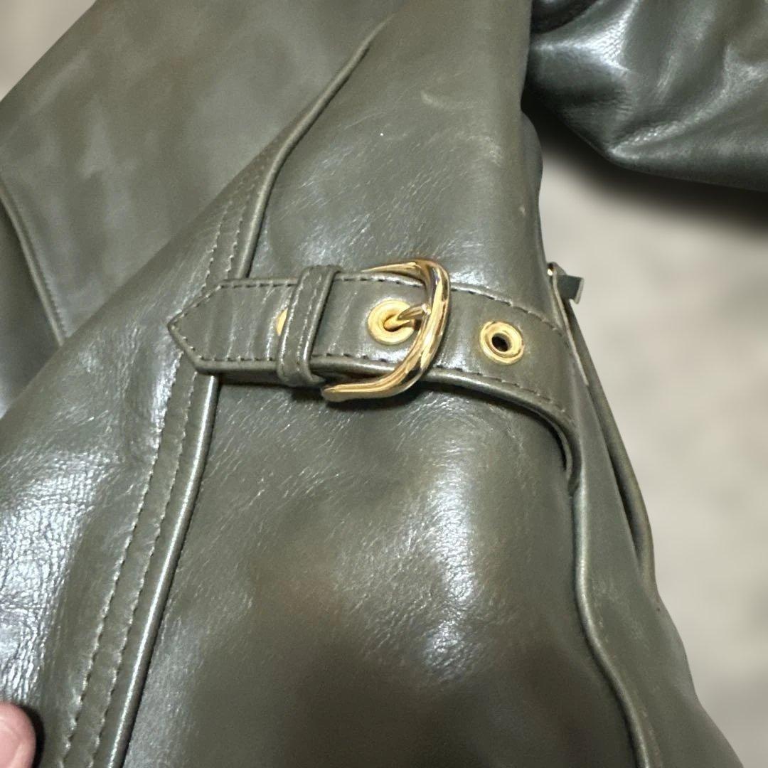 KADOYA ヘッドファクトリー オリーブ レザー シングルライダース カドヤ