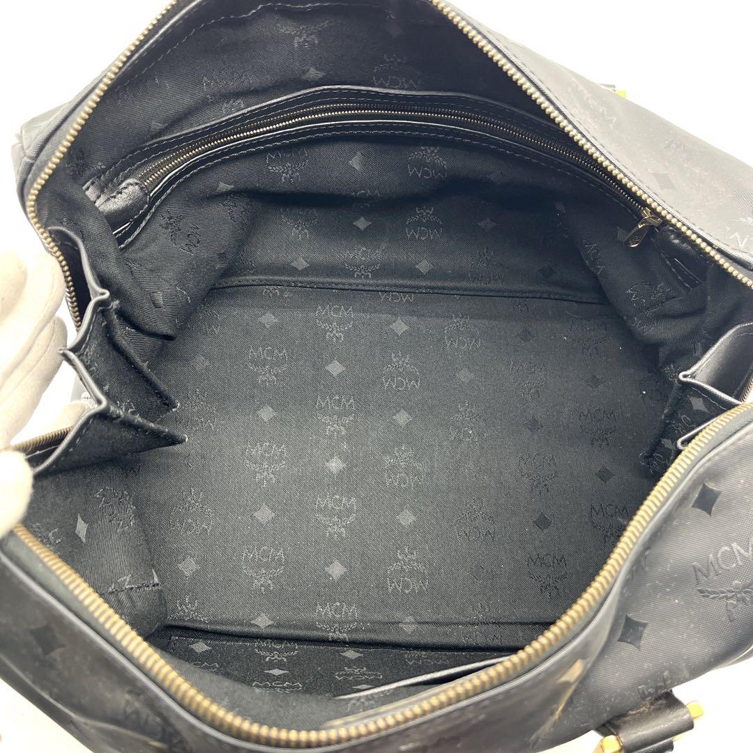 MCM エムシーエム ヴィゼトス柄 ミニボストンバッグ PVC 総柄 ブラック