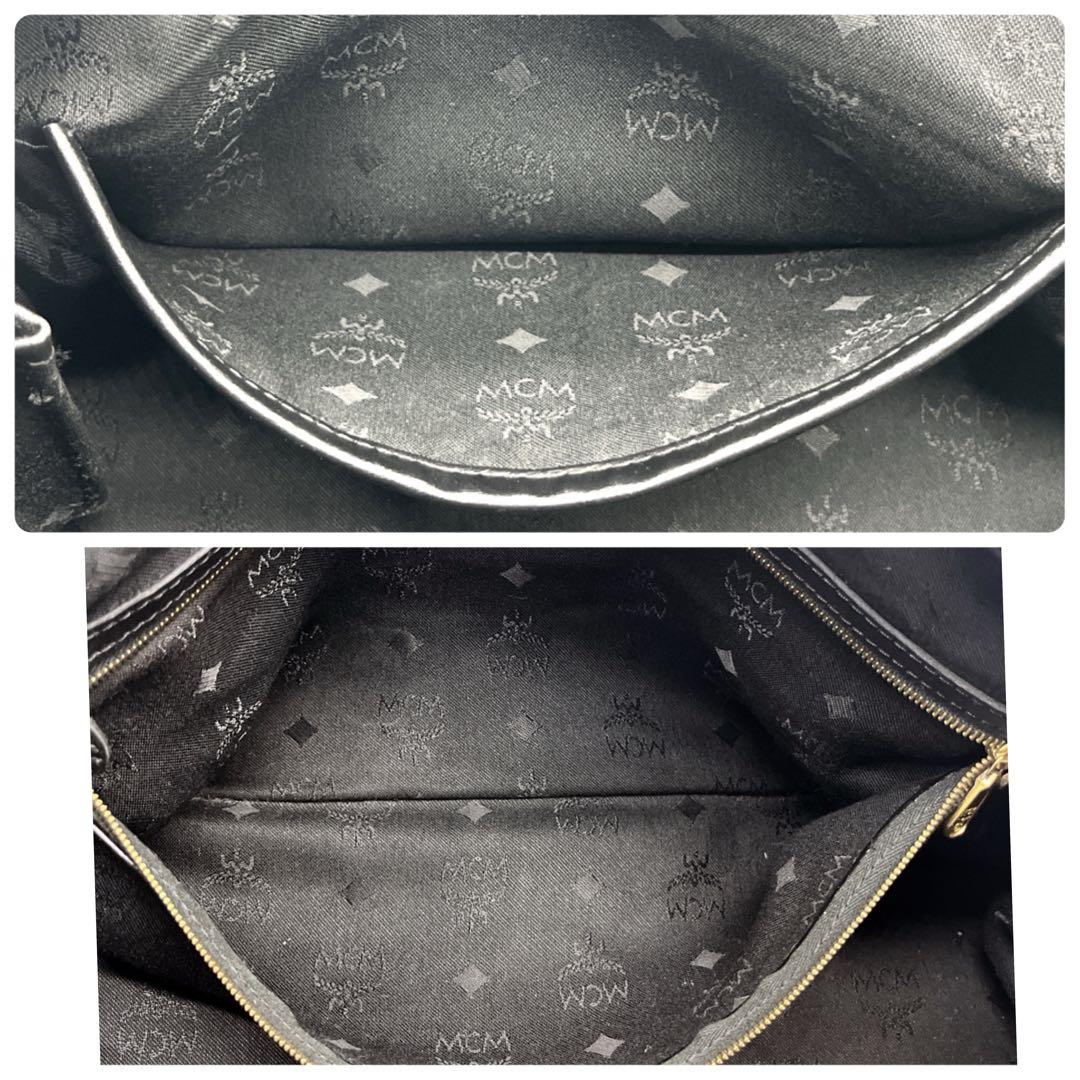 MCM エムシーエム ヴィゼトス柄 ミニボストンバッグ PVC 総柄 ブラック