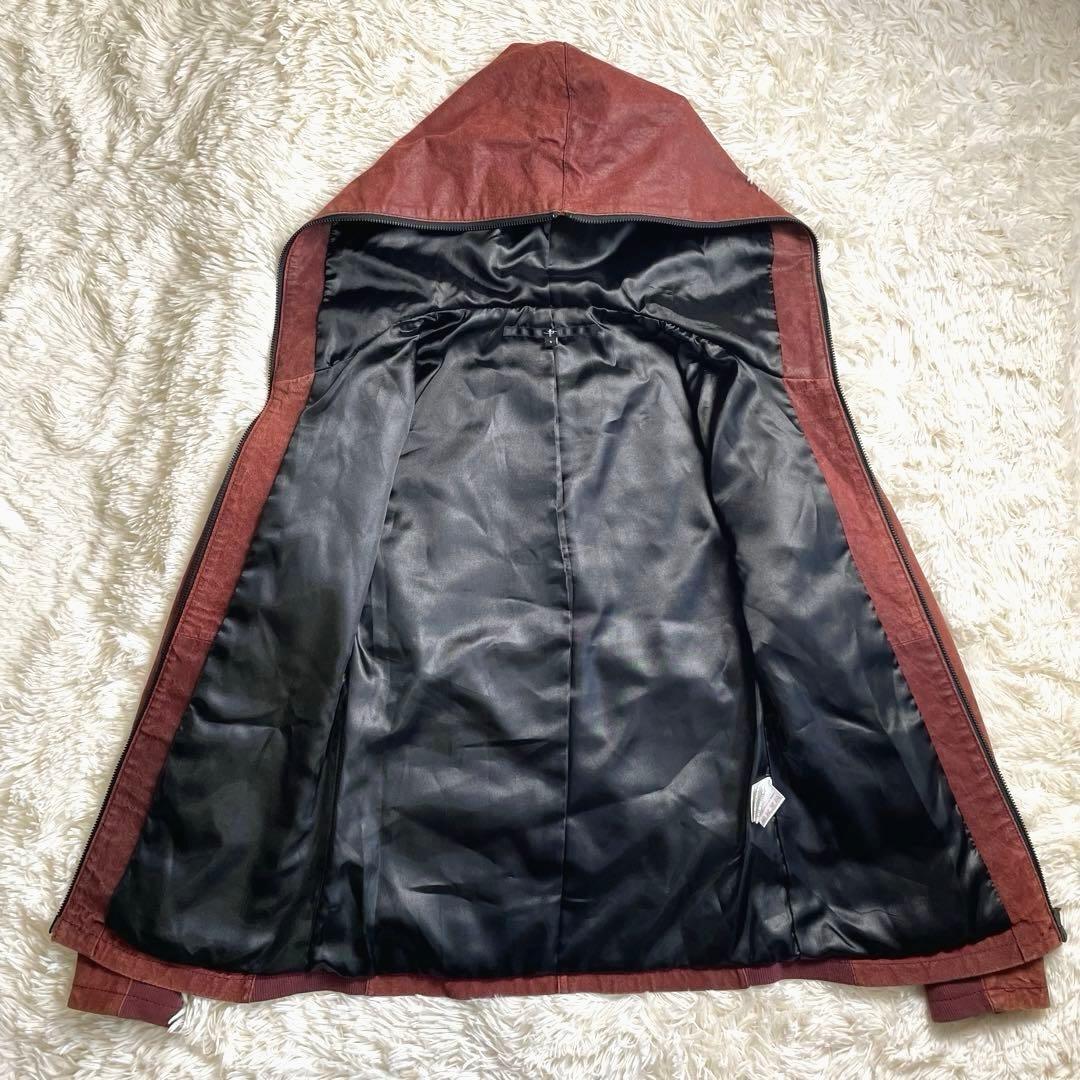 【美品】NO ID. レザージャケット　 加工 豚革 1 フード　春 レザー