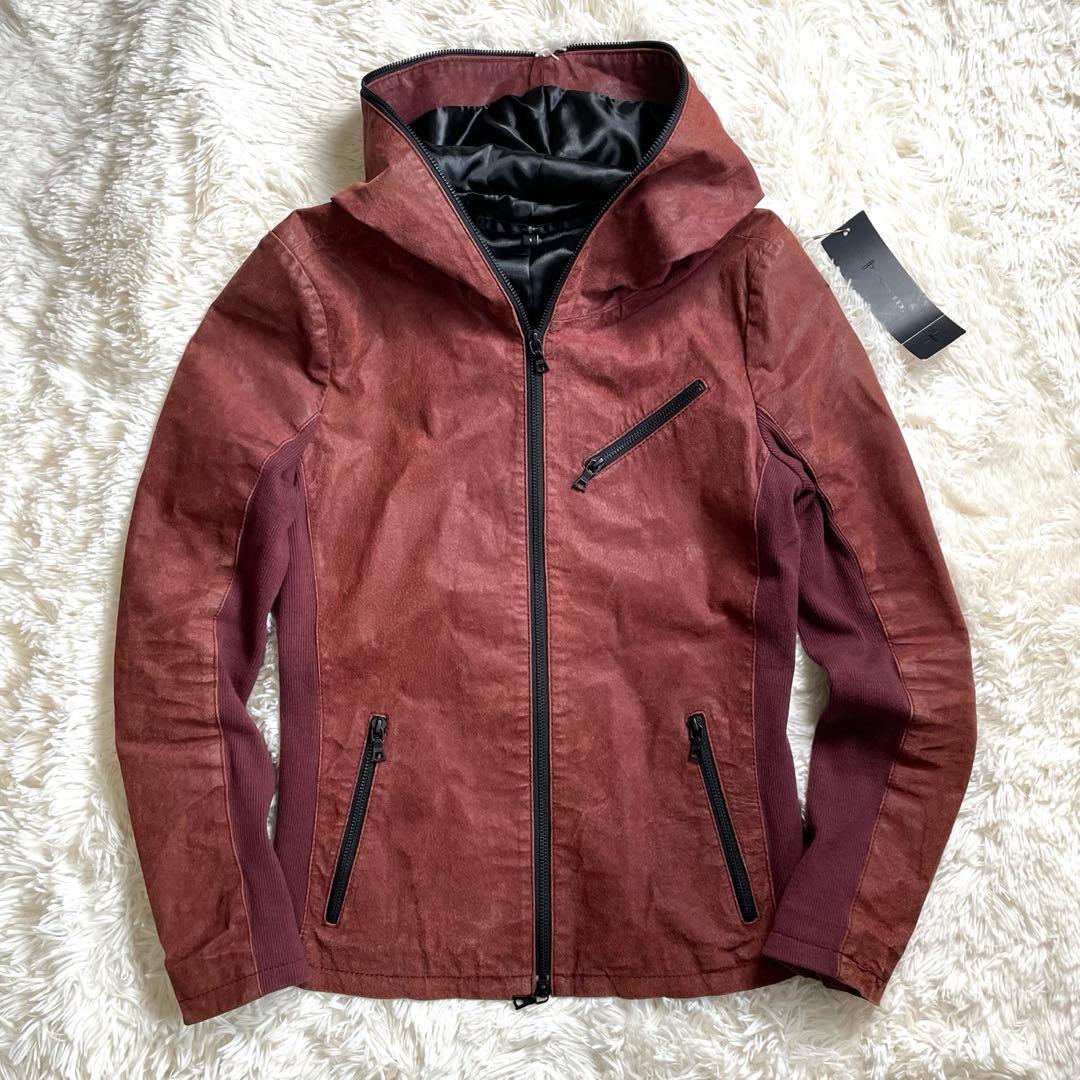 【美品】NO ID. レザージャケット　 加工 豚革 1 フード　春 レザー
