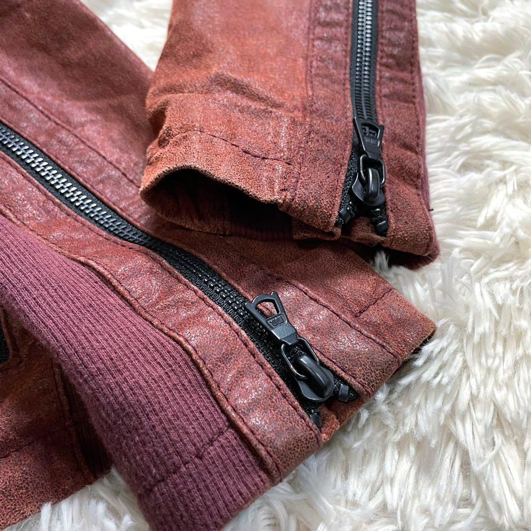 【美品】NO ID. レザージャケット　 加工 豚革 1 フード　春 レザー