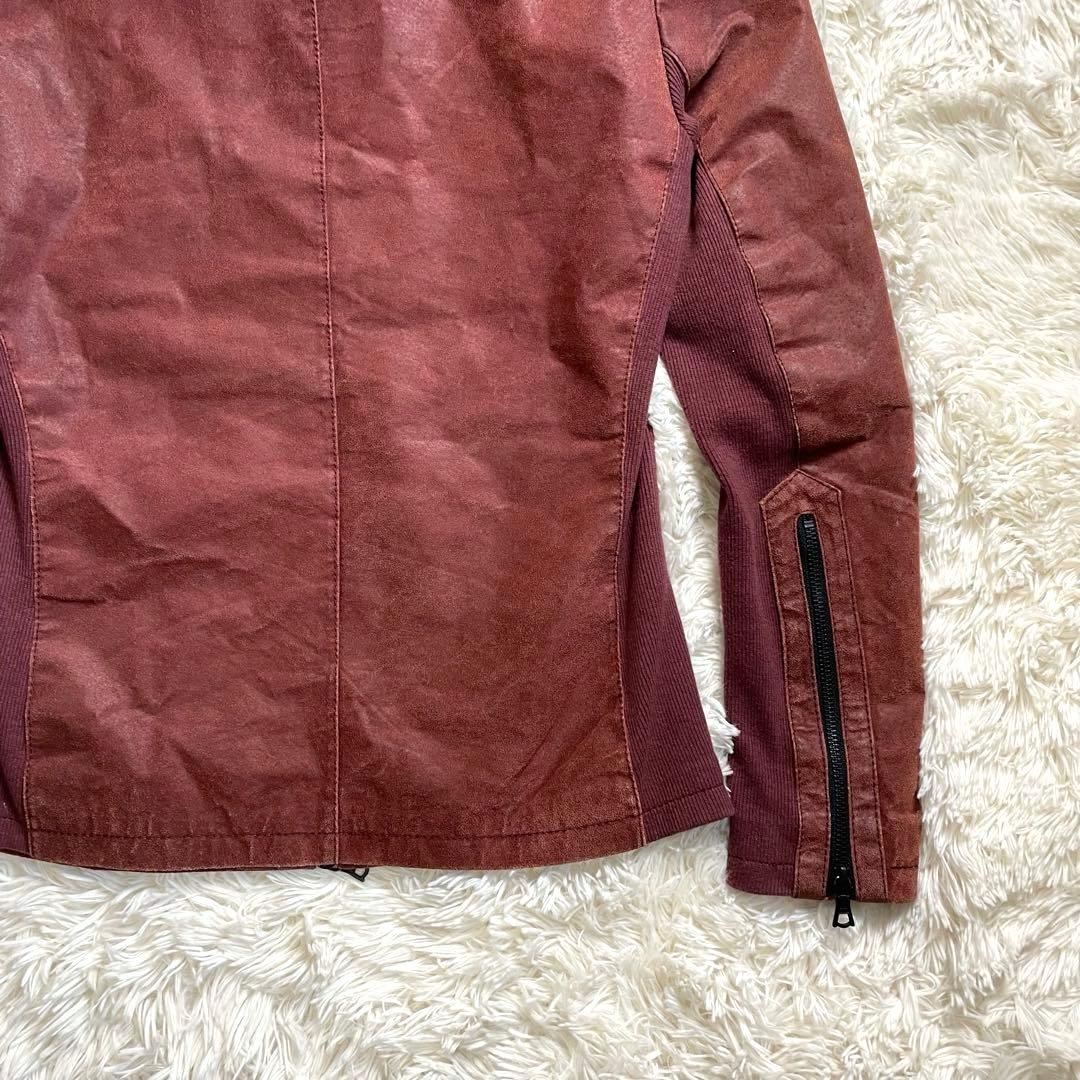 【美品】NO ID. レザージャケット　 加工 豚革 1 フード　春 レザー