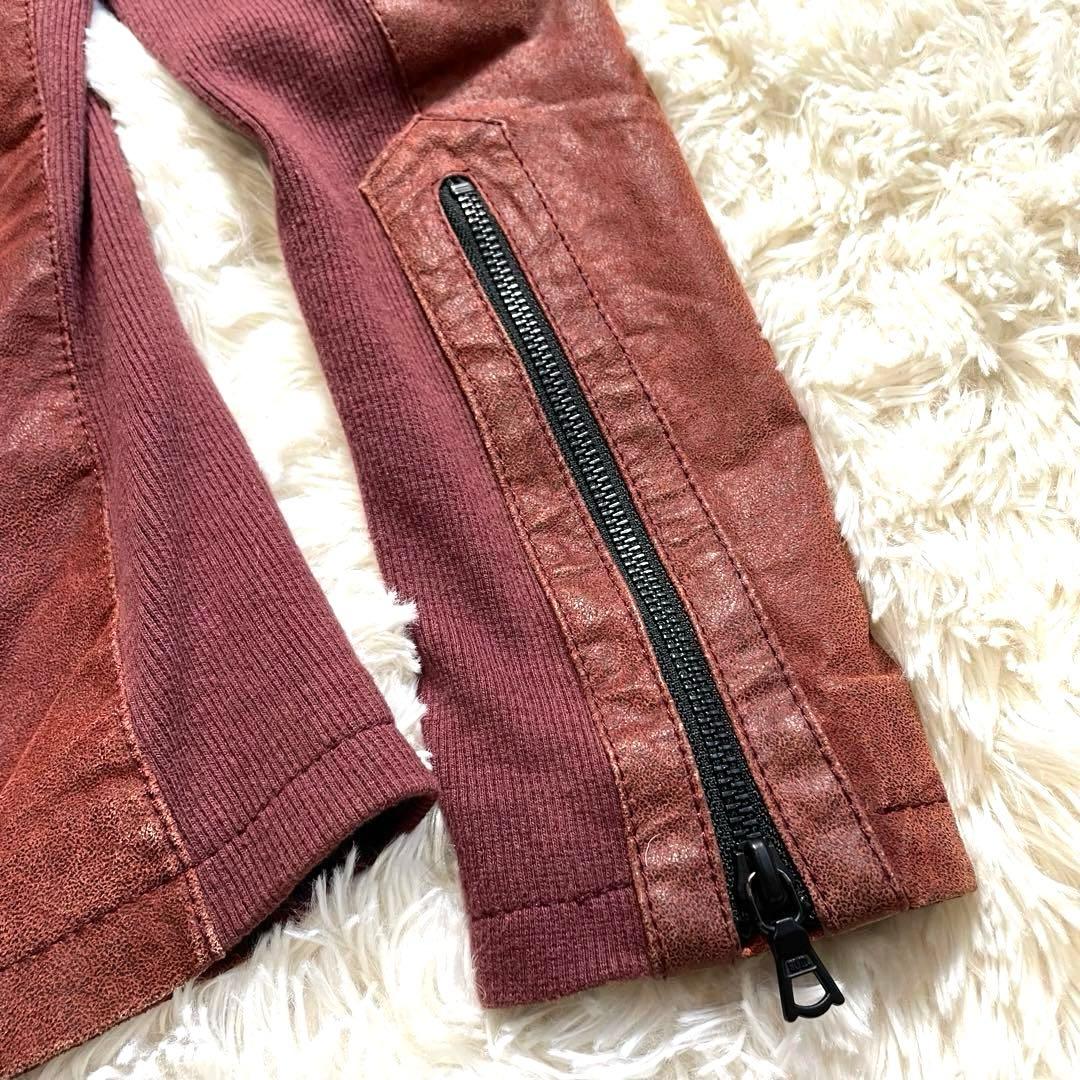 【美品】NO ID. レザージャケット　 加工 豚革 1 フード　春 レザー