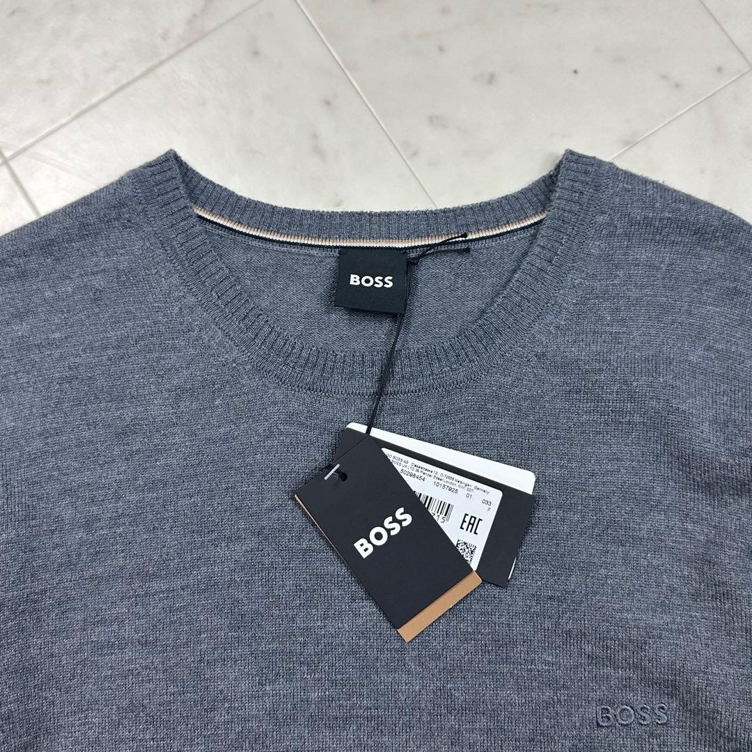 〈新品〉BOSS ボス【L】ウール100%クルーネックニット グレー