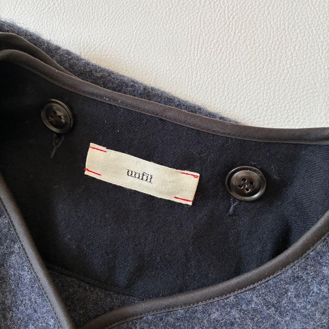 【美品】アンフィル　3wayウールジャケット　ネイビー　ノーカラー　ストール