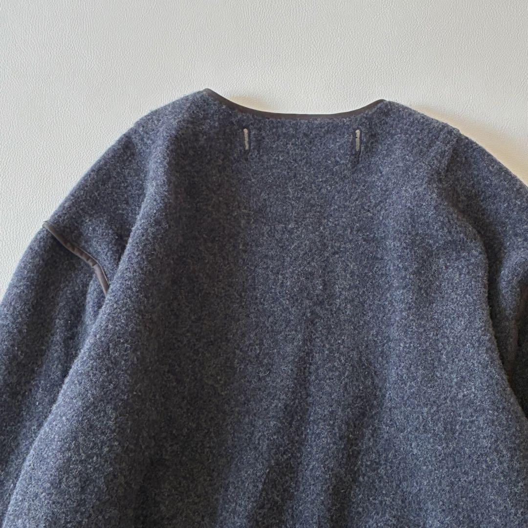 【美品】アンフィル　3wayウールジャケット　ネイビー　ノーカラー　ストール