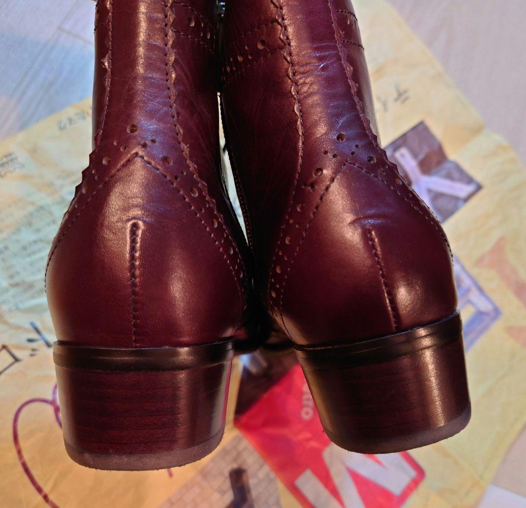 卑弥呼　レースアップブーツ　サイドジップ　レザー　ブラウン　24.5