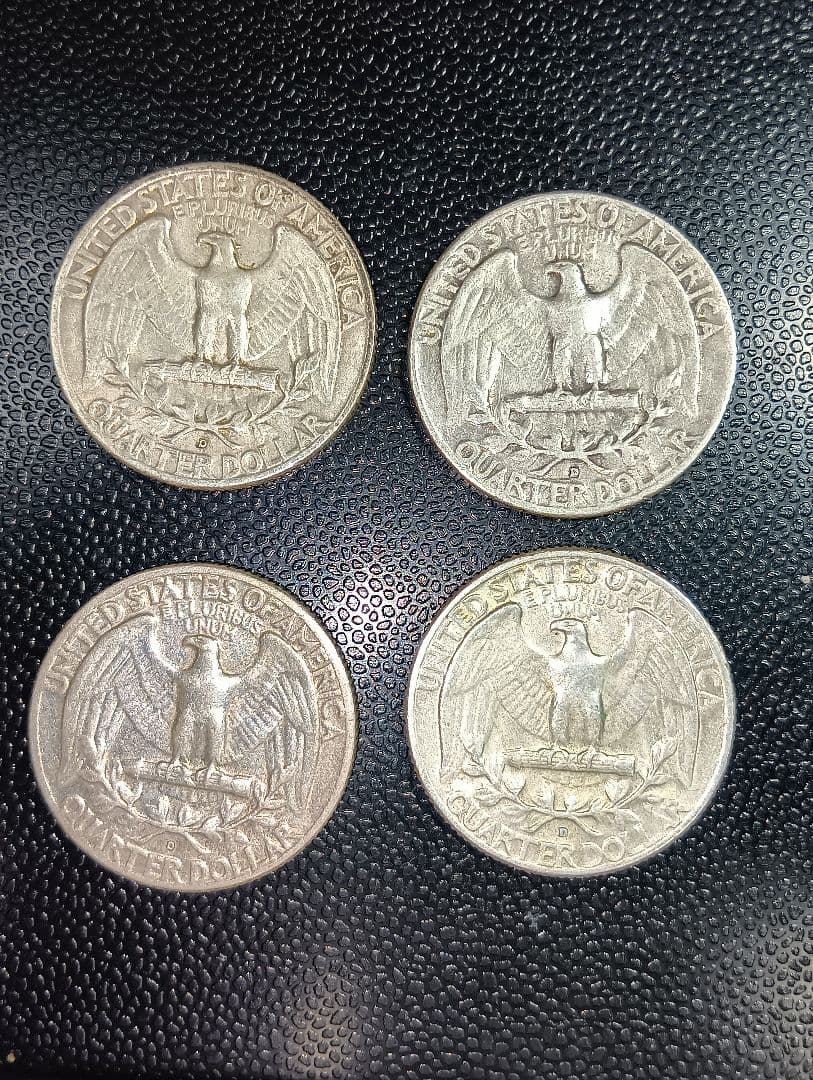 1958年、1964年 アメリカ合衆国25セント銀貨４枚