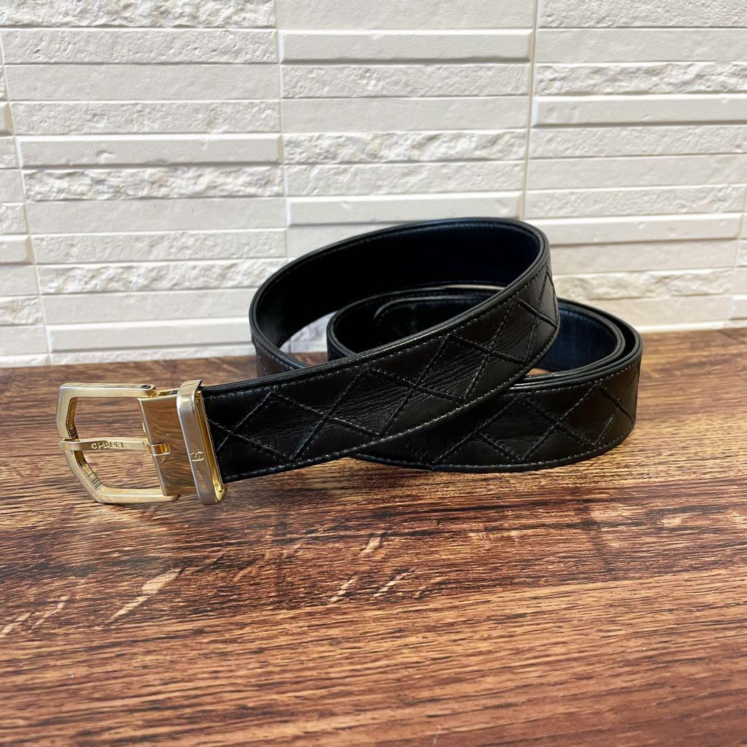 シャネル ビコローレ マトラッセ レザー ベルト ココマーク ラムスキン.