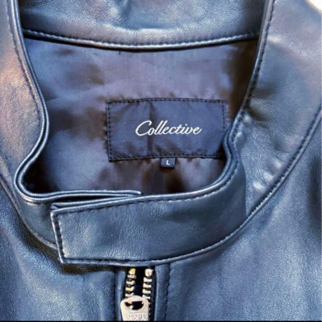 美品　レザージャケット　ライダース　メンズ　ビギ　ラムレザー　シングル　ネイビー