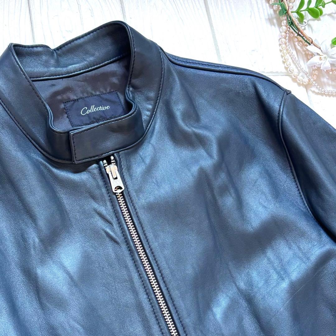 美品　レザージャケット　ライダース　メンズ　ビギ　ラムレザー　シングル　ネイビー