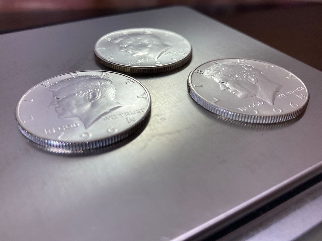 【アメリカ】ケネディハーフダラー銀貨3枚(1964年)