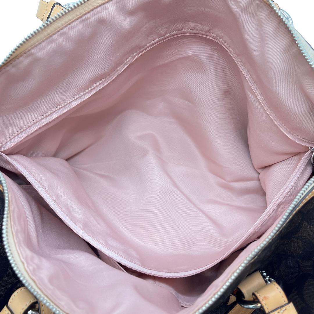 COACH シグネチャー柄 ボストンバッグ ブラウン×キャメル 大容量