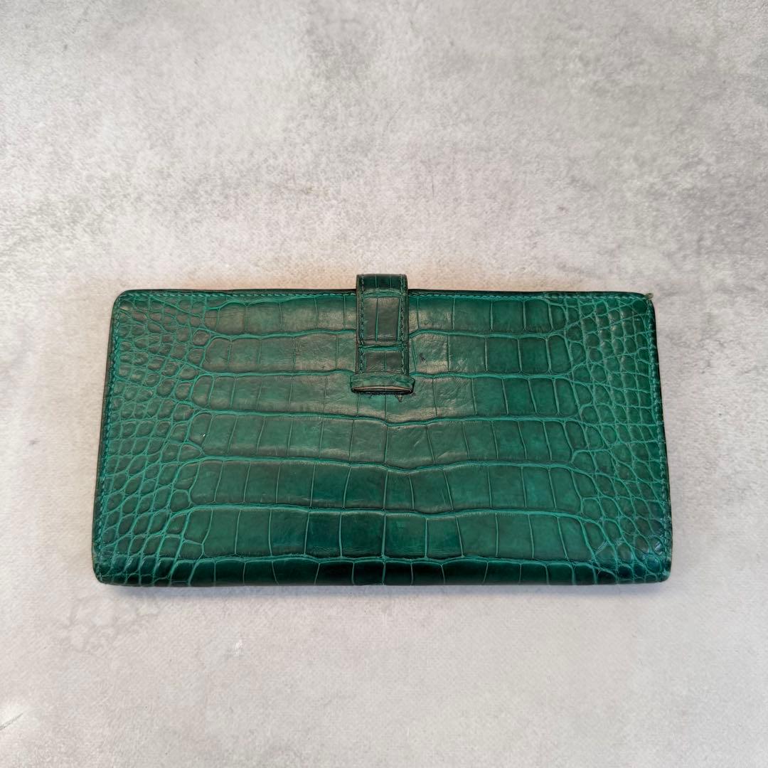 エルメス ベアン　アリゲーター グリーン　長財布　クロコ