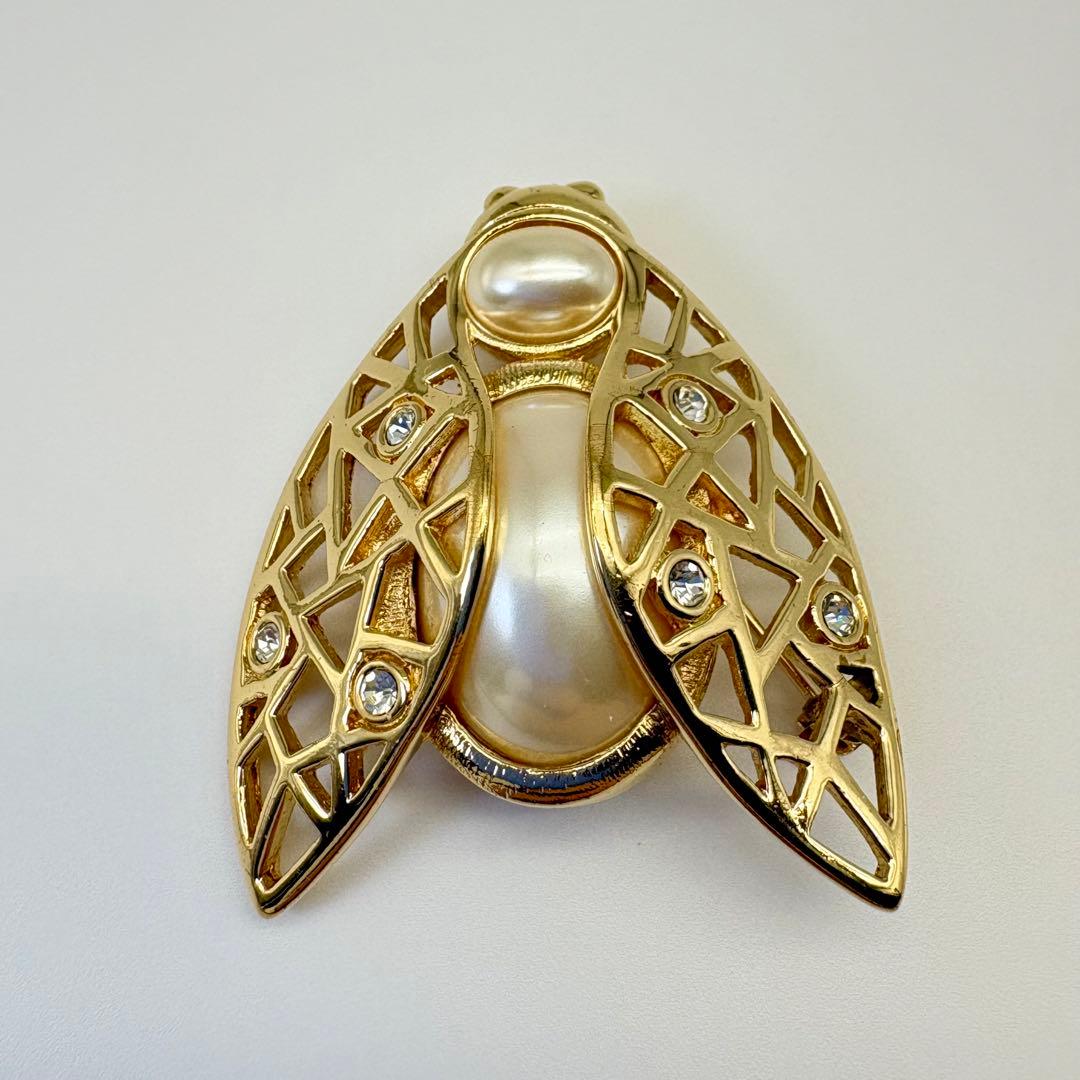 Dior ディオール ブローチ 蜂 パール ラインストーン ゴールド