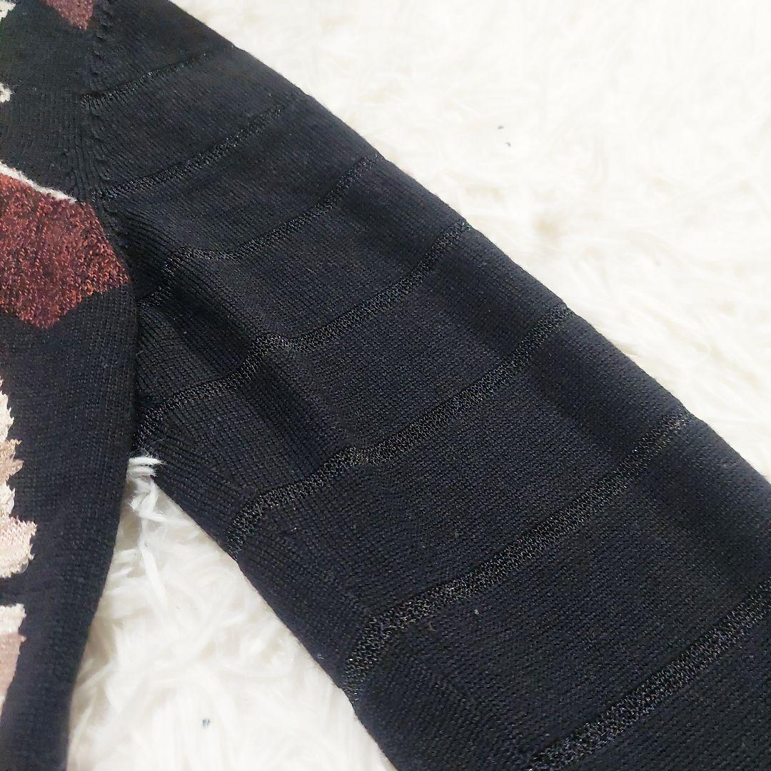 美品 レオナール カシミヤ ウール シルク タートルネック 花柄 和柄 ニット