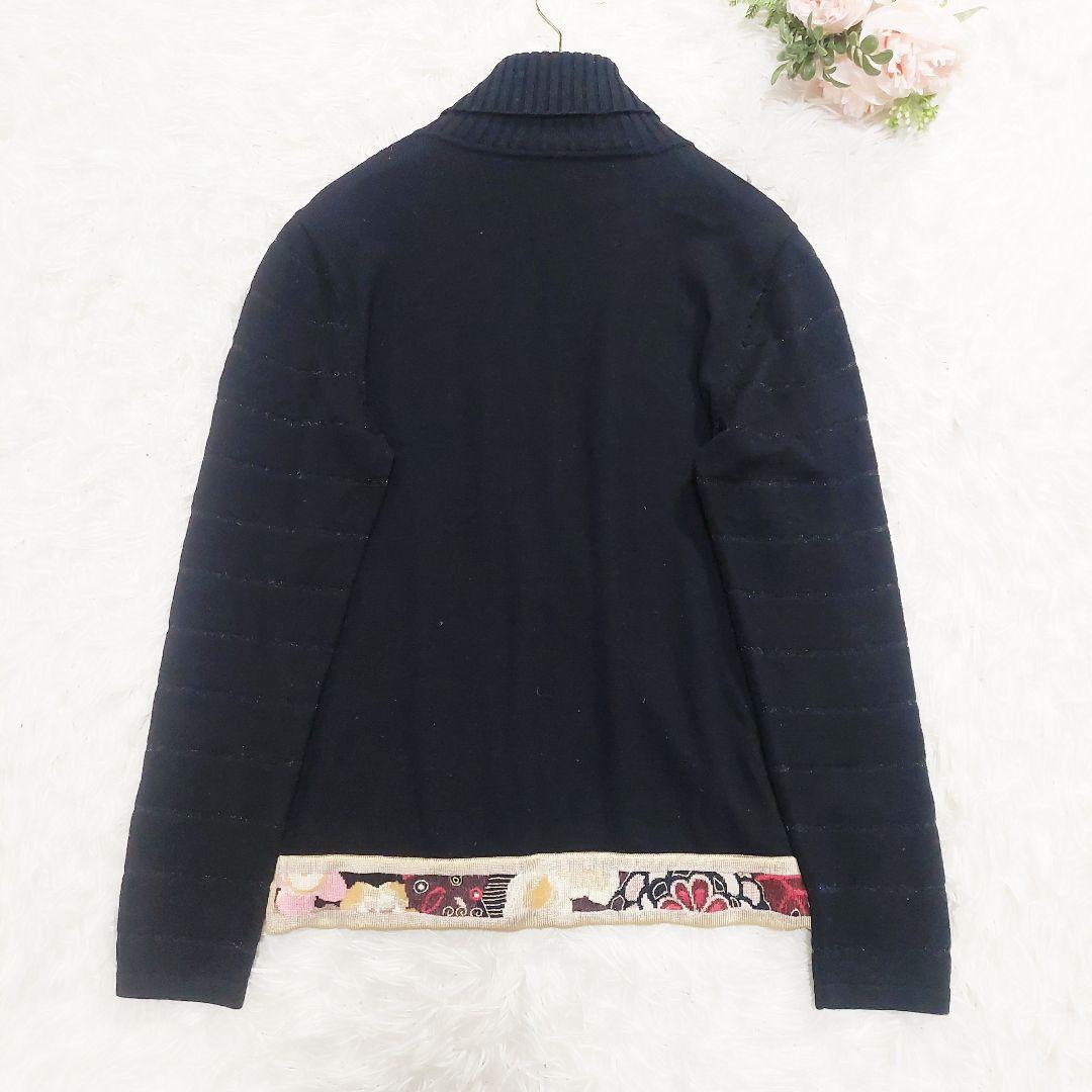 美品 レオナール カシミヤ ウール シルク タートルネック 花柄 和柄 ニット