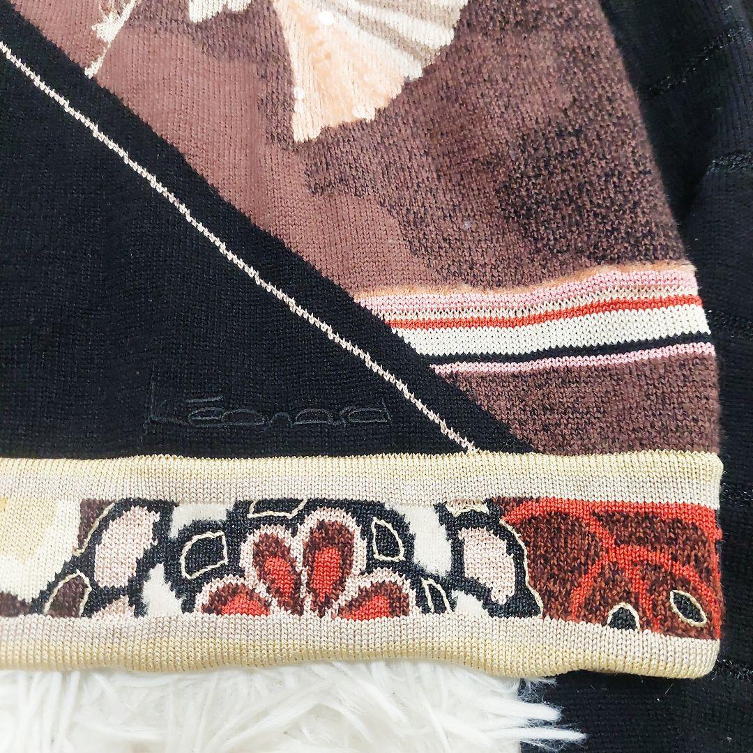 美品 レオナール カシミヤ ウール シルク タートルネック 花柄 和柄 ニット