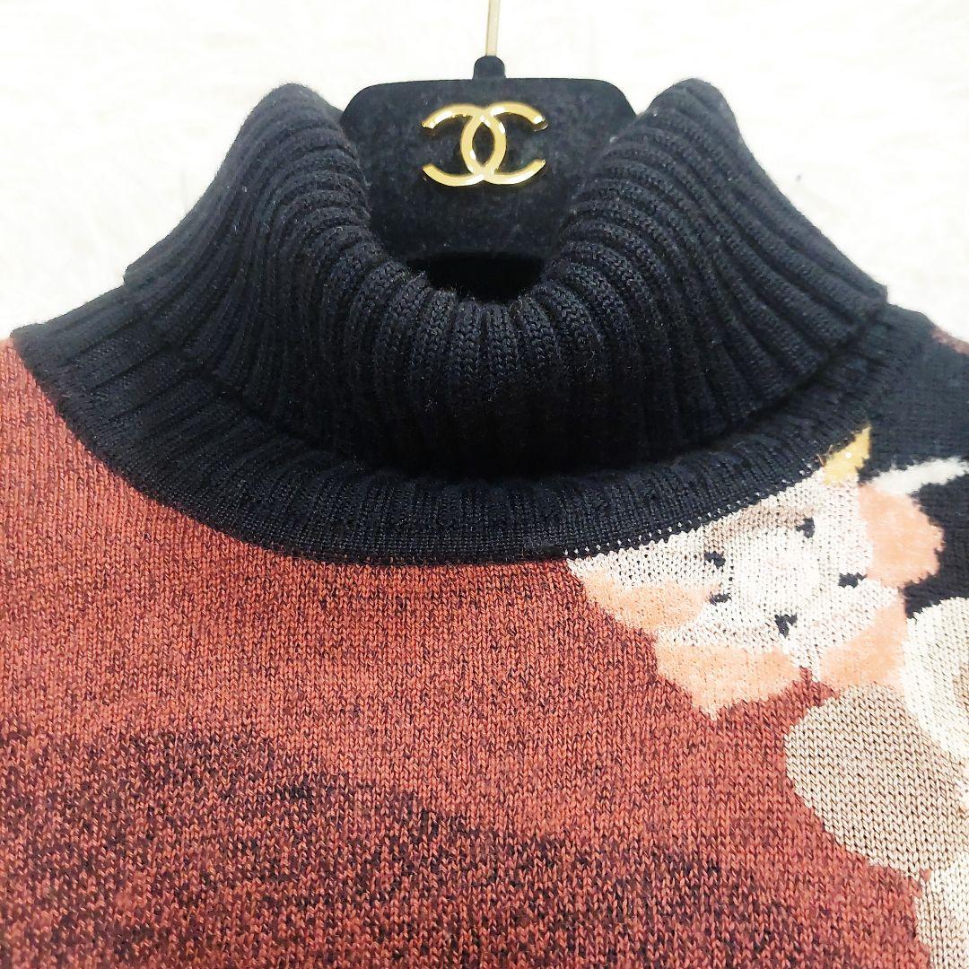 美品 レオナール カシミヤ ウール シルク タートルネック 花柄 和柄 ニット