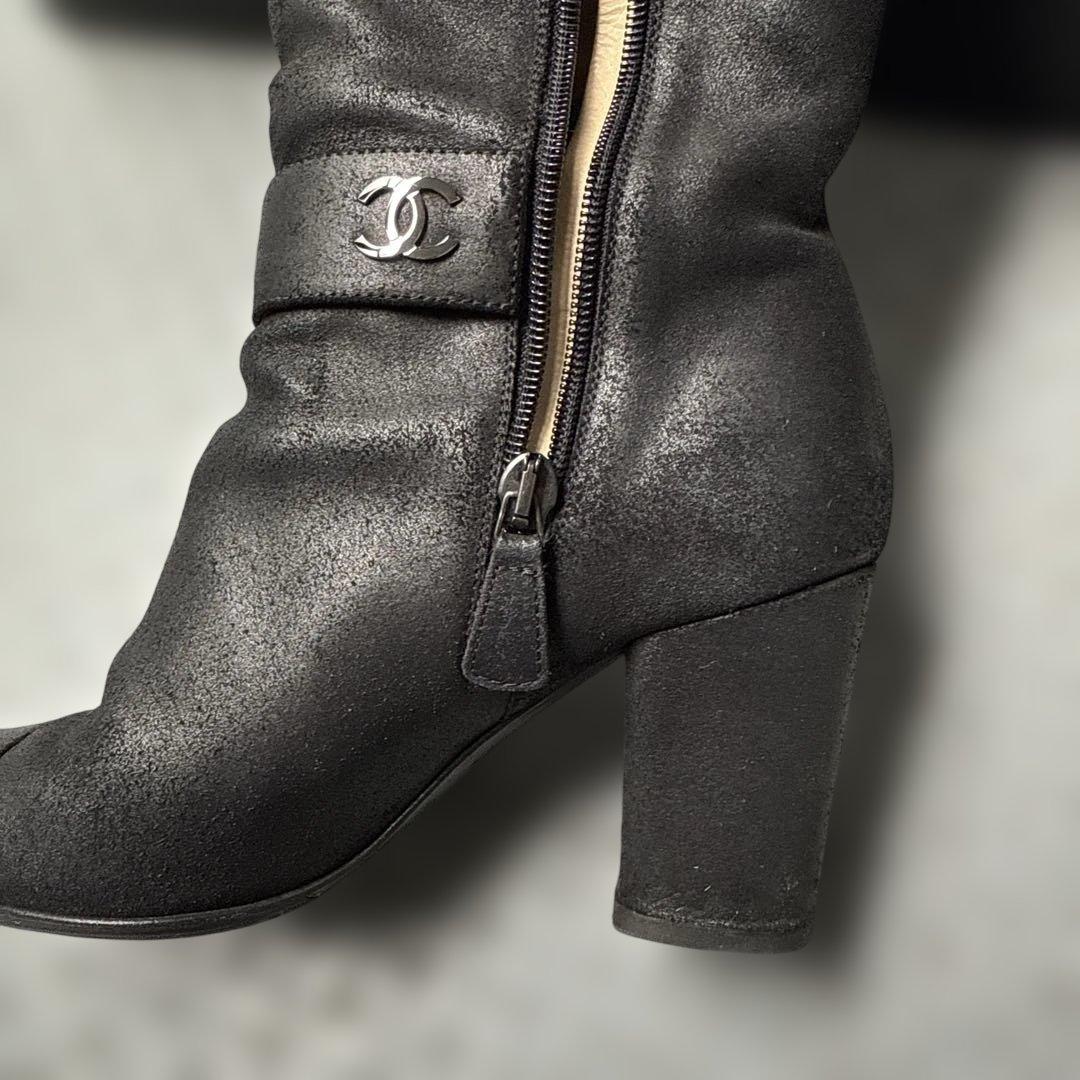 CHANEL シャネル　ヌバック　レザー　ココマーク　ロングブーツ　36