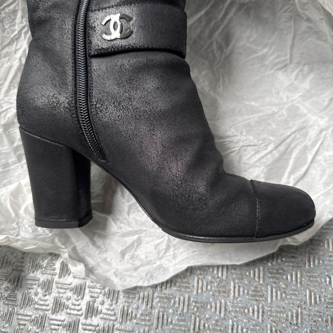 CHANEL シャネル　ヌバック　レザー　ココマーク　ロングブーツ　36