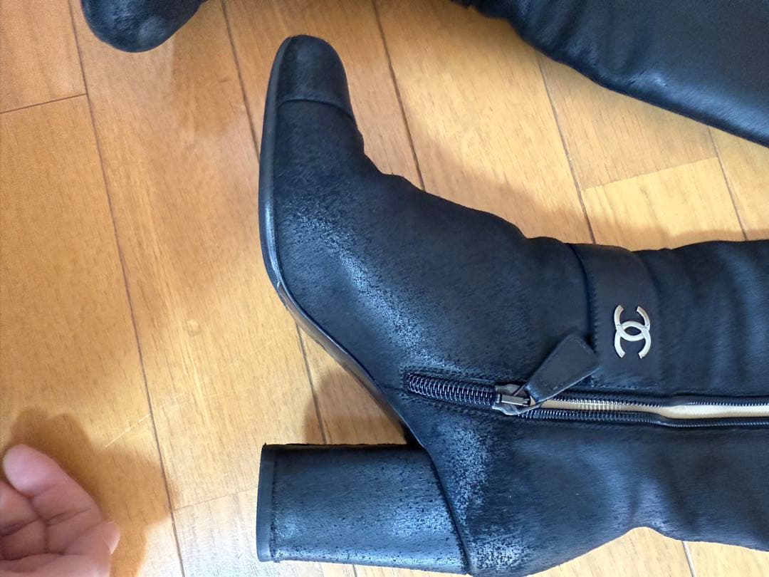 CHANEL シャネル　ヌバック　レザー　ココマーク　ロングブーツ　36