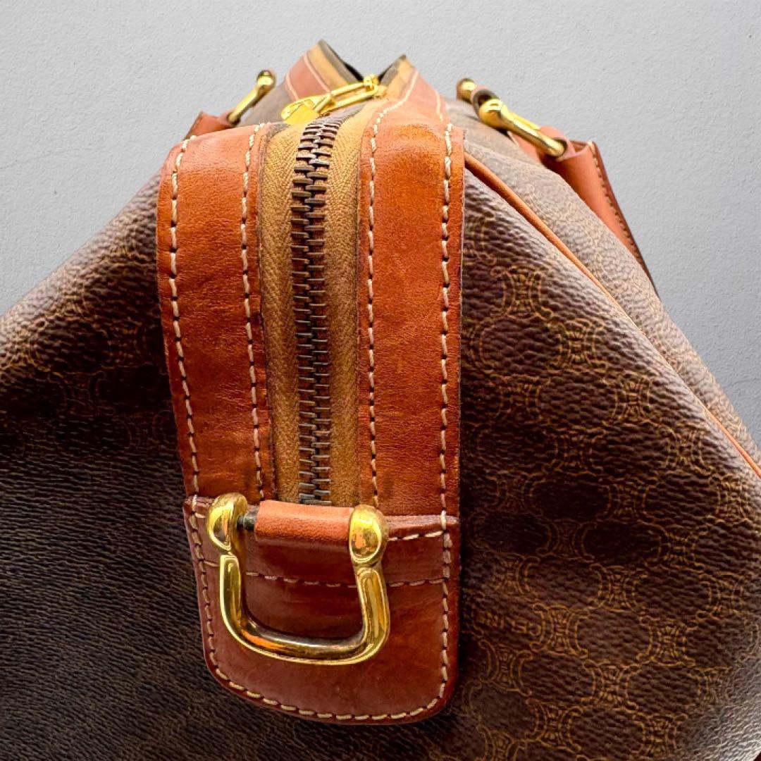 【ヴィンテージ】セリーヌ マカダム柄 ボストンバッグ 大容量 南京錠付 ブラウン