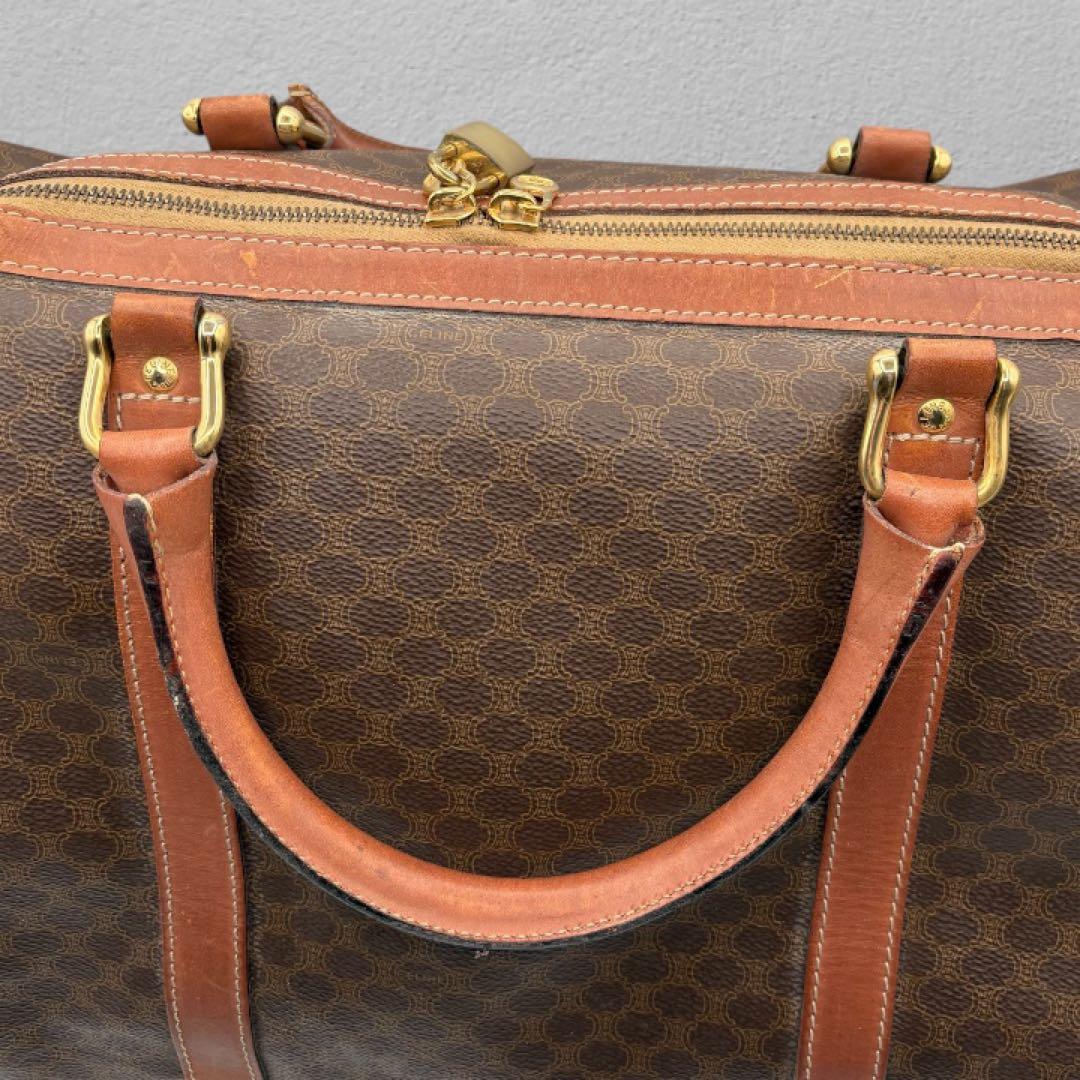 【ヴィンテージ】セリーヌ マカダム柄 ボストンバッグ 大容量 南京錠付 ブラウン