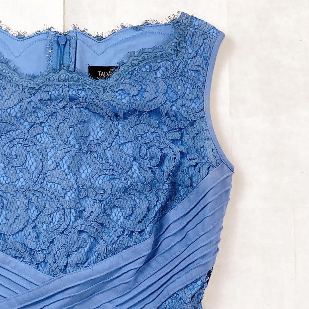 国内未発売 タダシショージ ドレス ブルー 総コードレース パーティ 刺繍