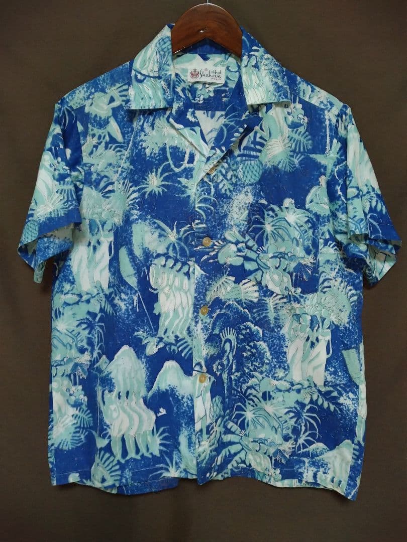 ビンテージアロハシャツ　50s〜60s alfred shaheen　メニュー柄