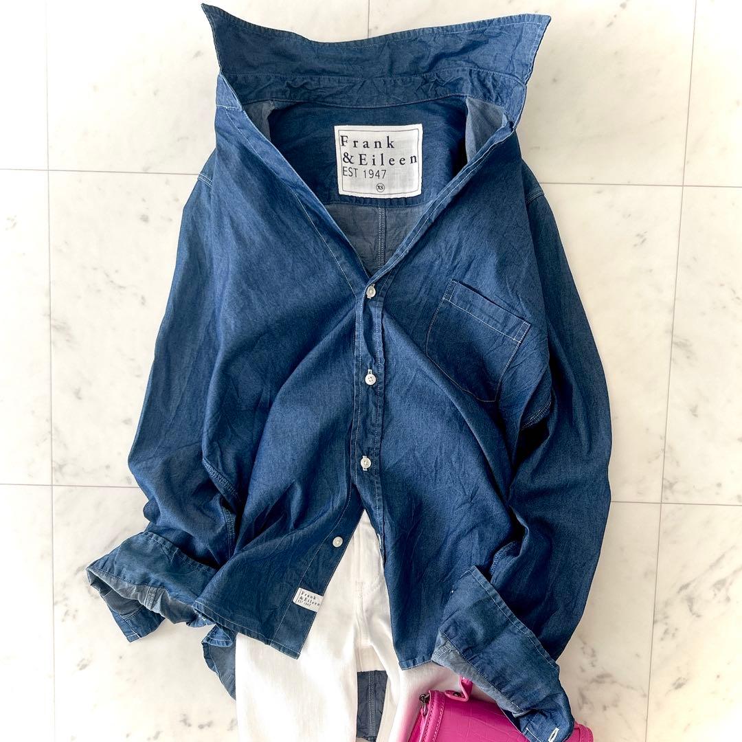 美品 フランク&アイリーン BARRY シワ加工 デニム スキッパーシャツ XS